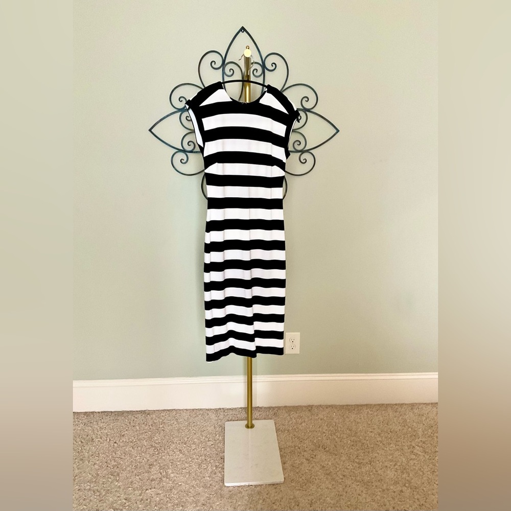 Banana Republic Round Neck Striped Midi Dress